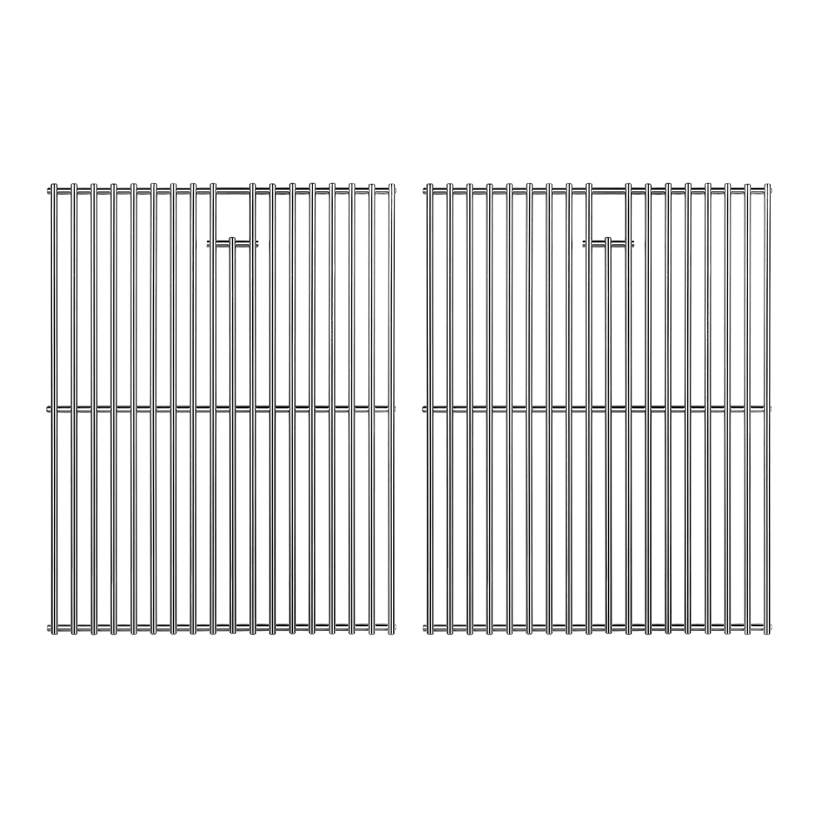 Gcostar front view of 17x13 stainless steel grates showing fit and sturdy bars for reliable cooking