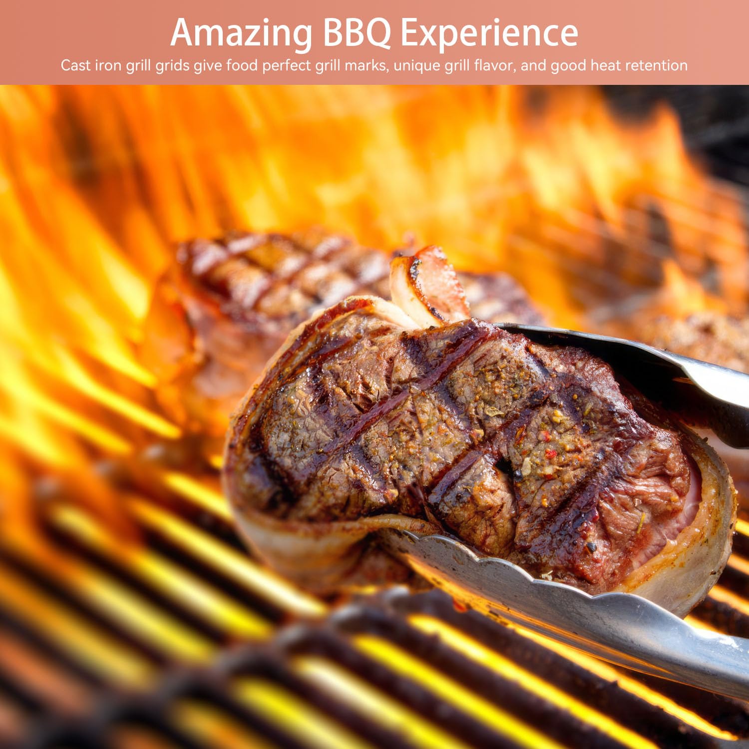 Gcostar grates with steak sear marks demonstrating superior searing benefit
