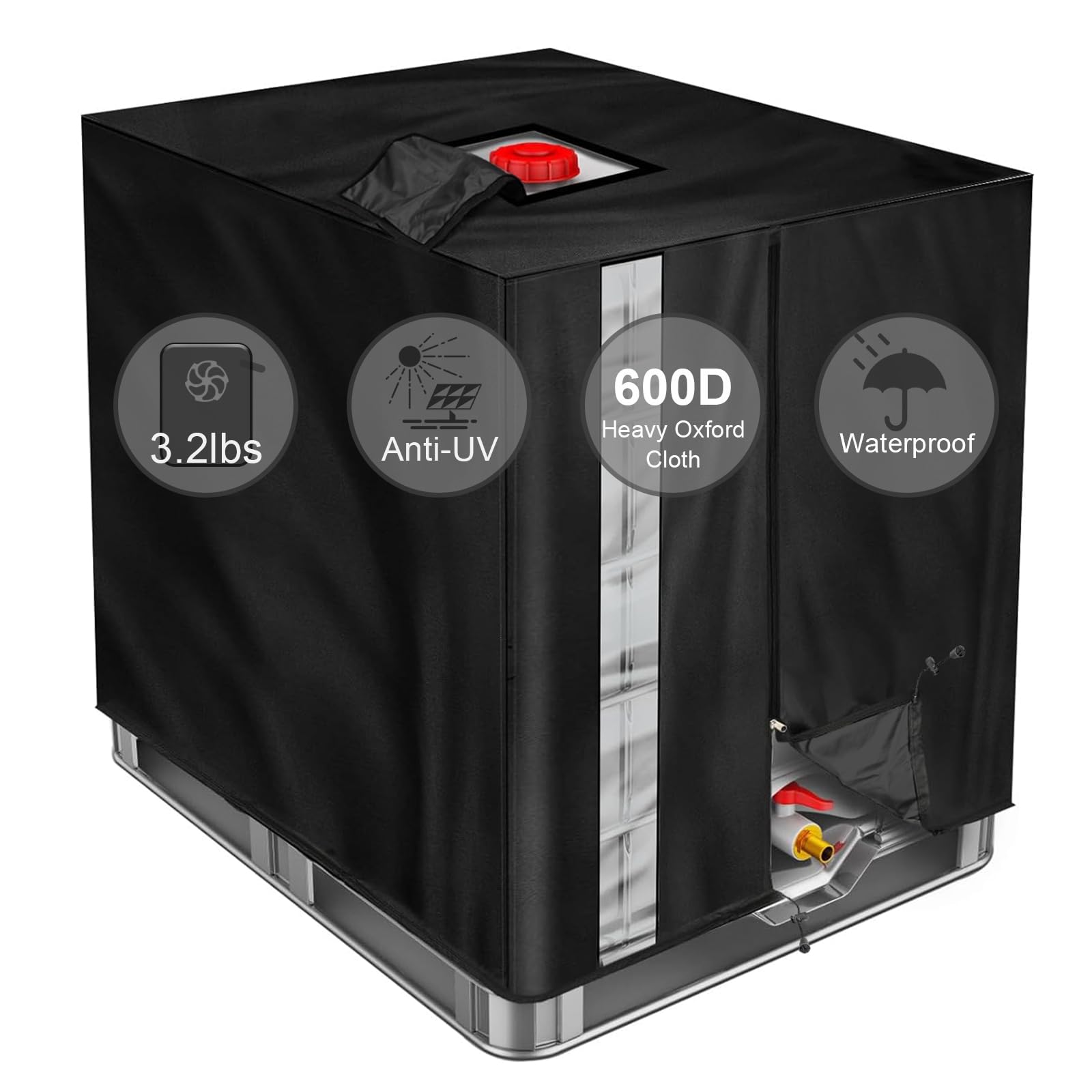 GDCCPRO front view of fitted IBC cover protecting tank outdoors