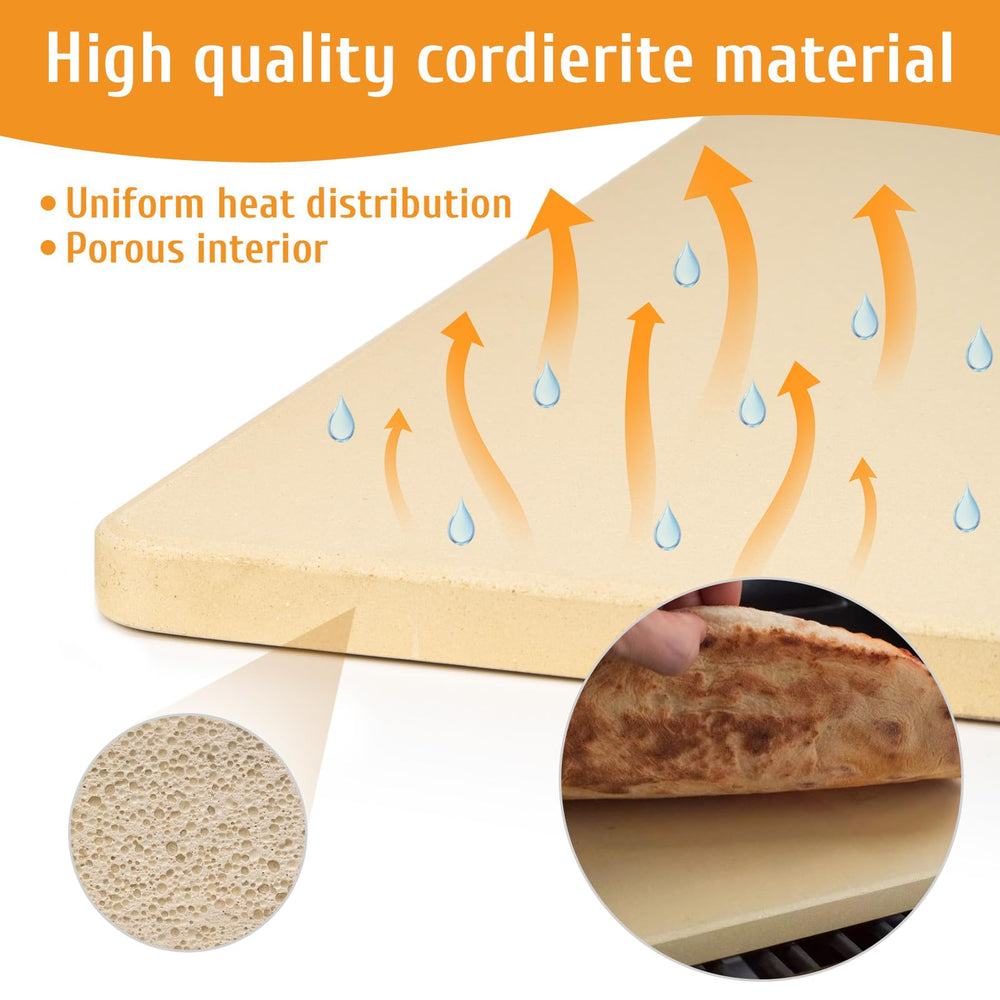 GDGZJJD pizza stone placed on grill grate illustrating high-heat use