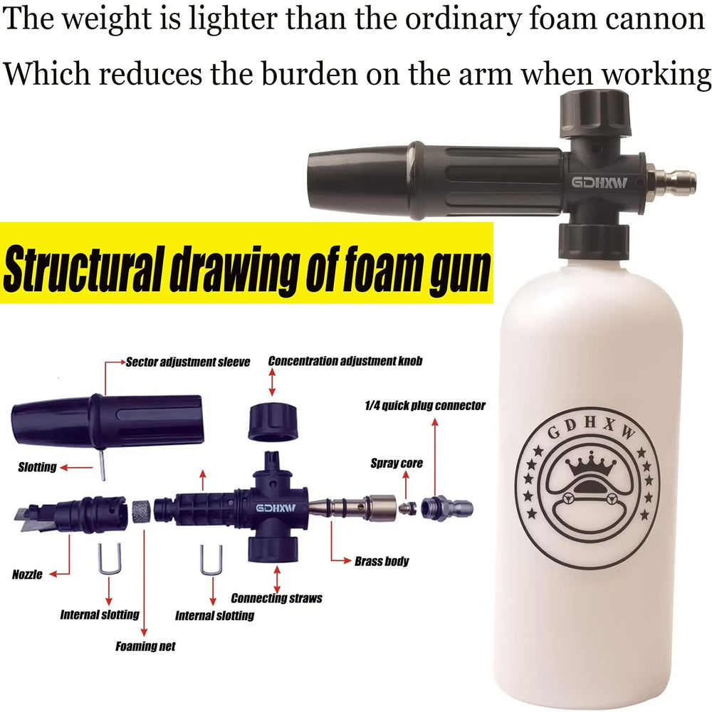 GDHXW foam cannon close-up producing thick foam for safer paint protection