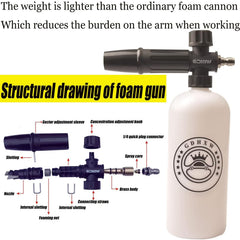 GDHXW foam cannon close-up producing thick foam for safer paint protection