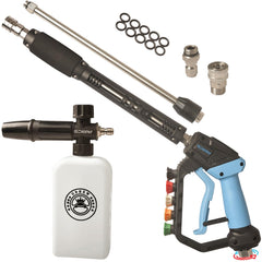 GDHXW pressure washer gun front view showing robust build and ergonomic grip for control