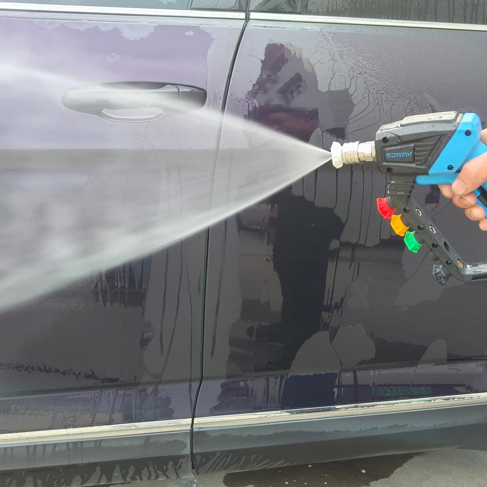 GDHXW thread adapter and 3/8 quick-connect detail enabling wide pressure-washer compatibility