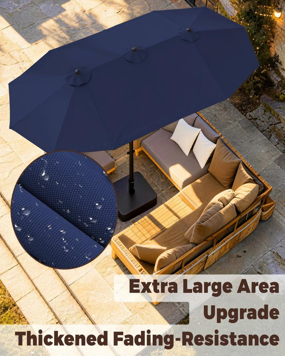 GDPFN poolside lifestyle scene showing comfortable shaded seating and sun protection