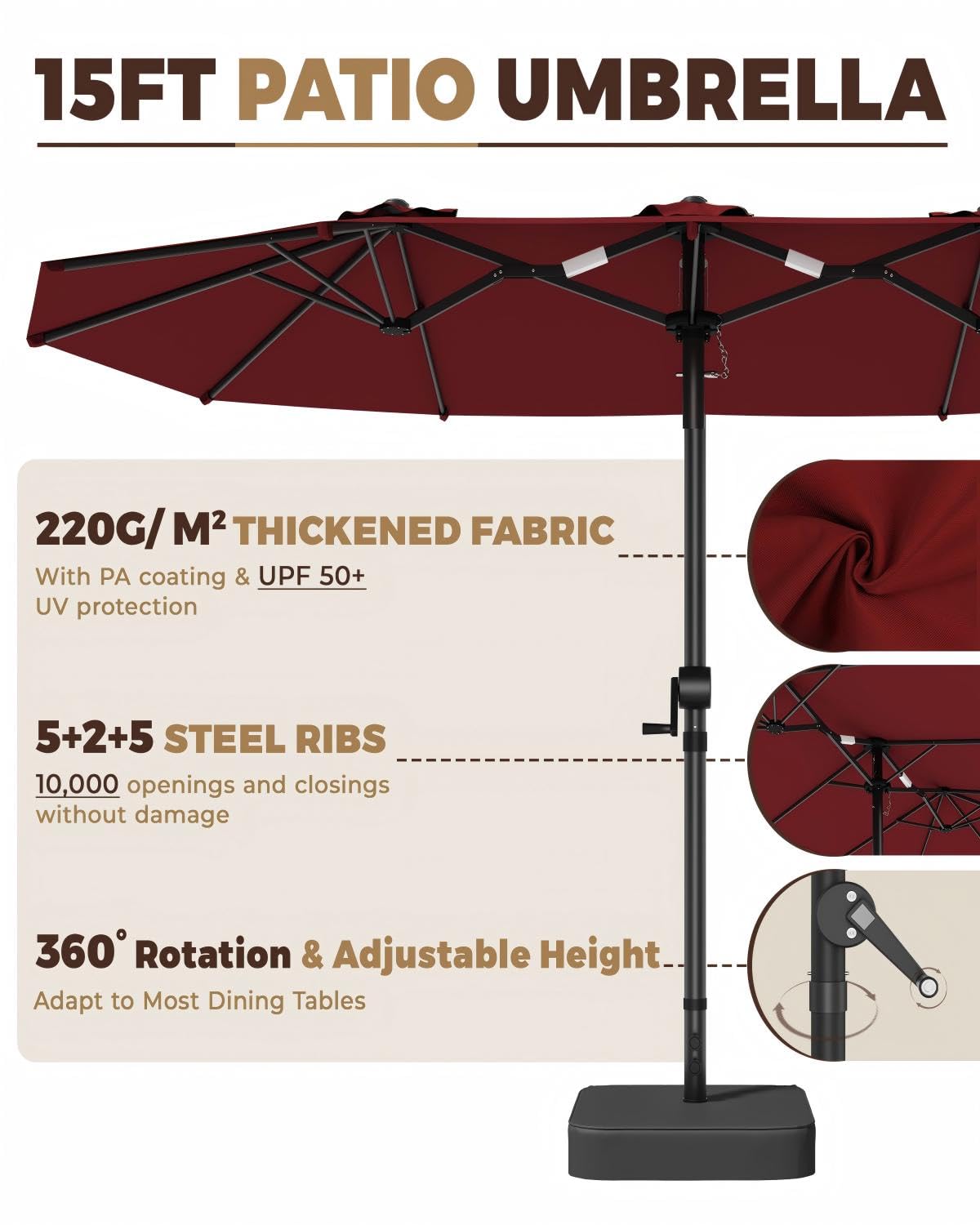GDPFN steel ribs and frame close-up showing sturdy rust-resistant support