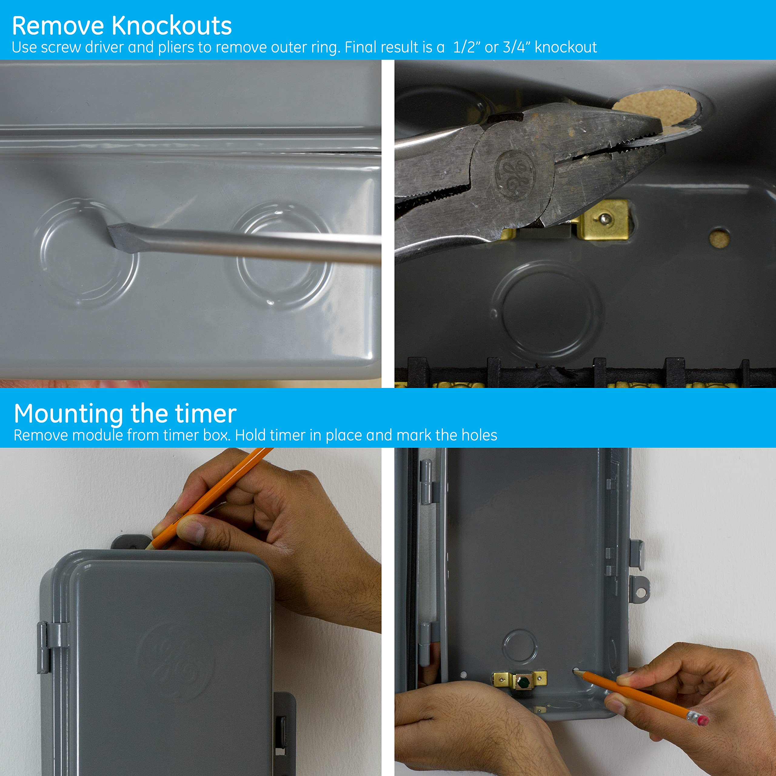 GE metal enclosure with lockable door protecting timer and wiring outdoors