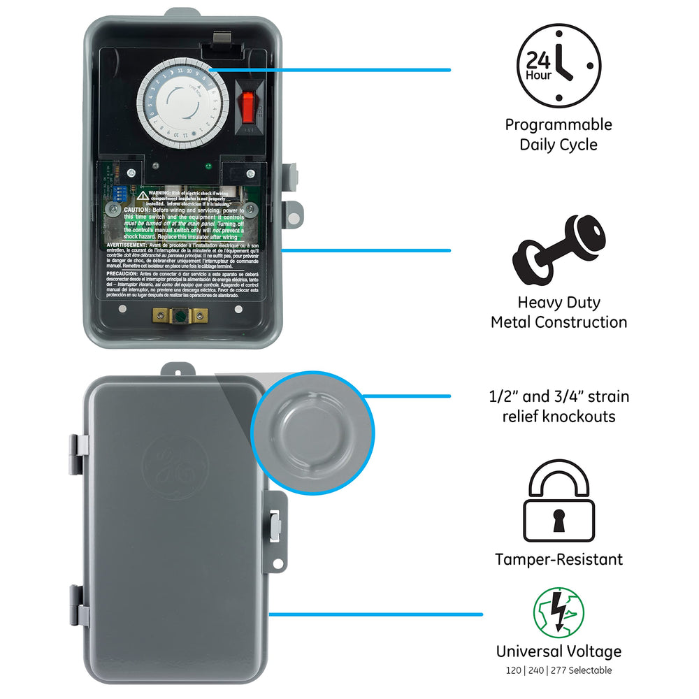GE side profile displaying weatherproof NEMA-3R seal for outdoor durability