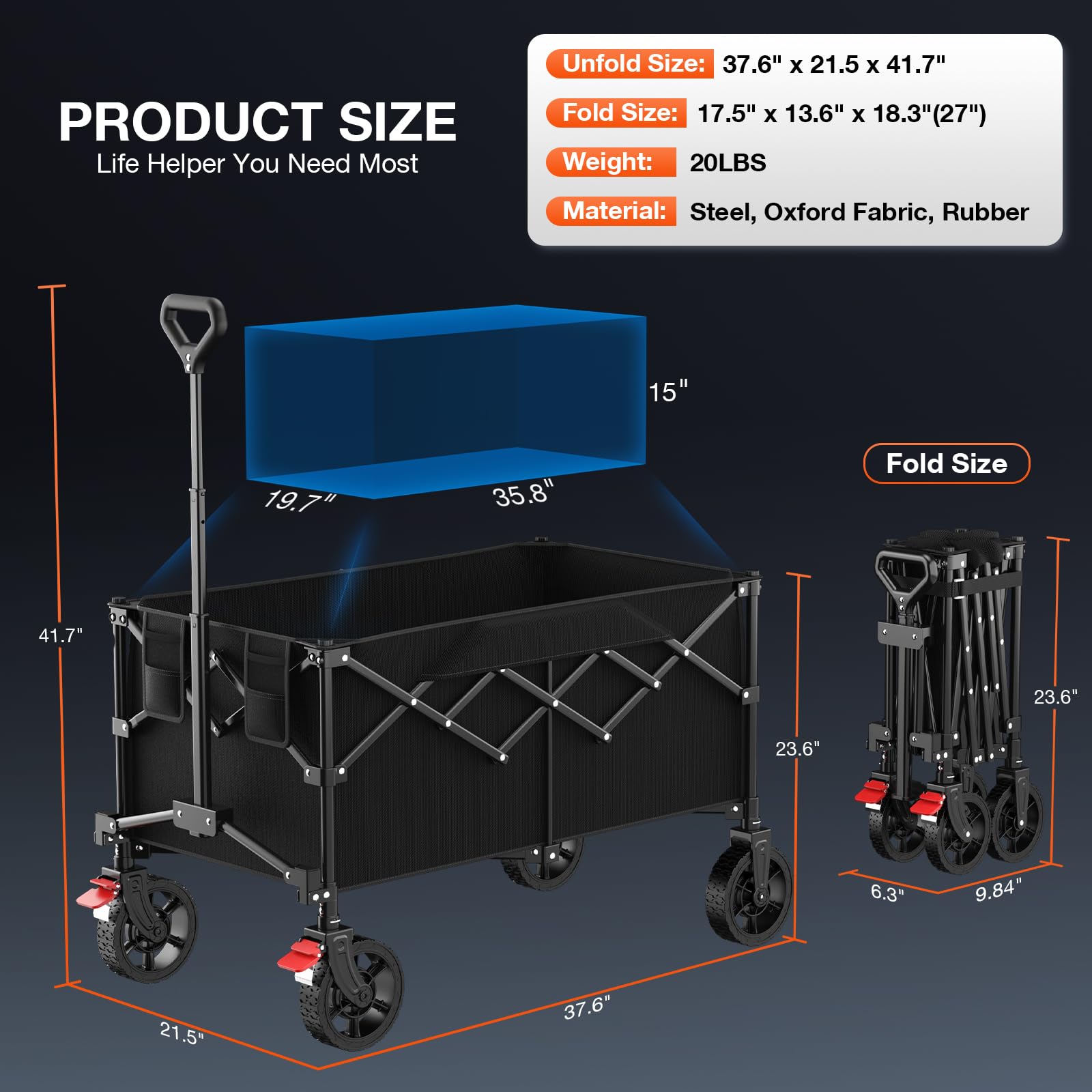Geamen wagon folded flat for compact storage and transport convenience