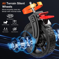 Geamen wheel detail showing all-terrain tread for smooth maneuvering