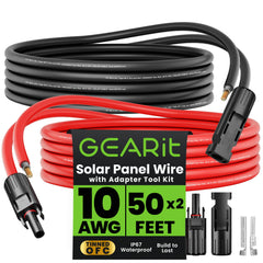 GEARit 10 AWG 25ft cable pair front view showing red and black leads for easy installation