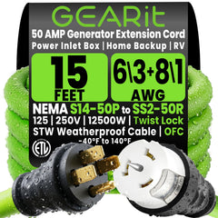 GEARit front NEMA 14-50P plug showing secure fit and safer connections