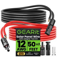 GEARit front view of 50ft red and black solar extension pair, ready to install