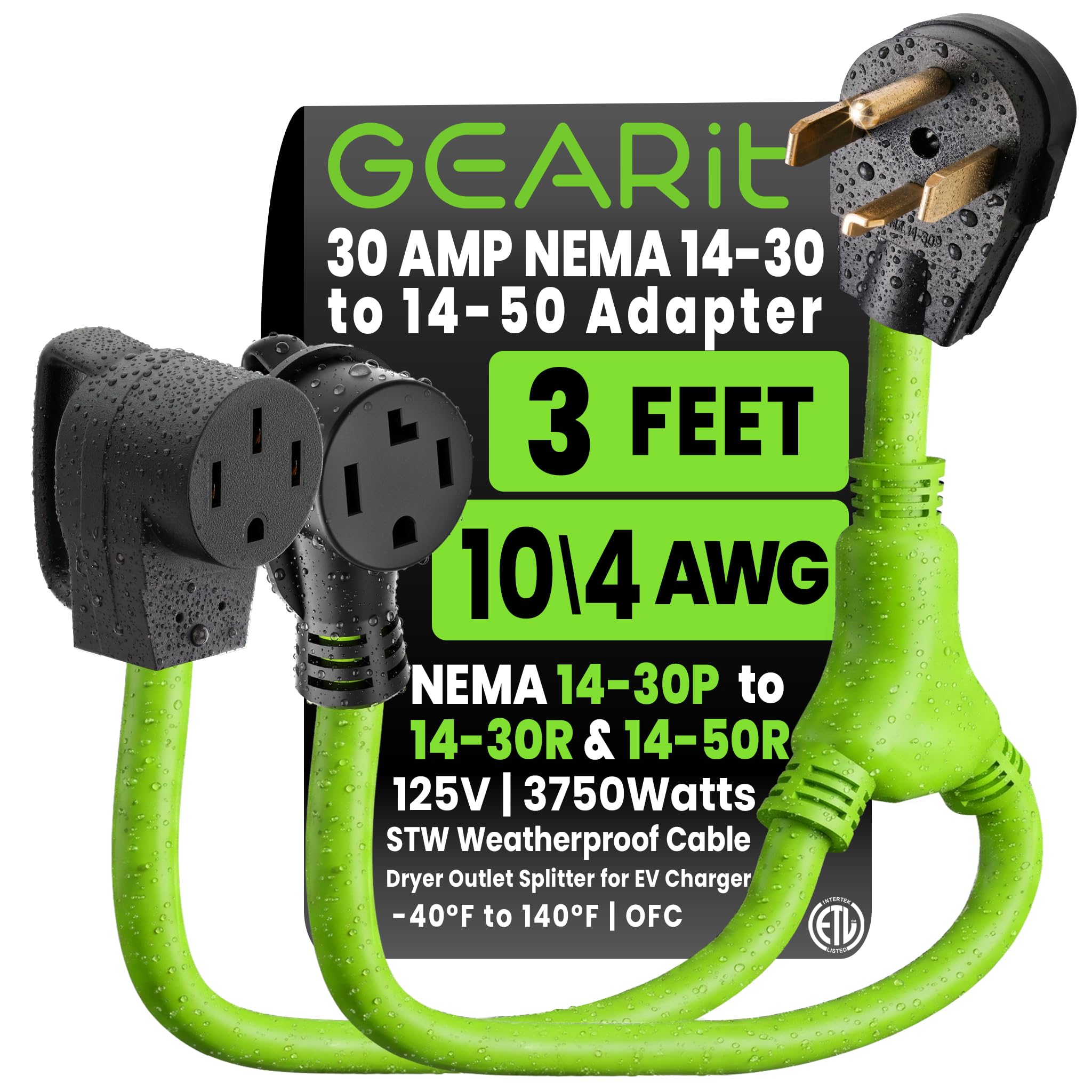 GEARit front view of 14-30 to 14-50 adapter showing dual outlets and durable housing