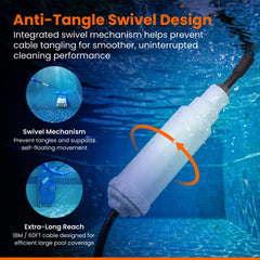 Gearwiz cable in-pool use with robot illustrating reliable reach and smooth operation