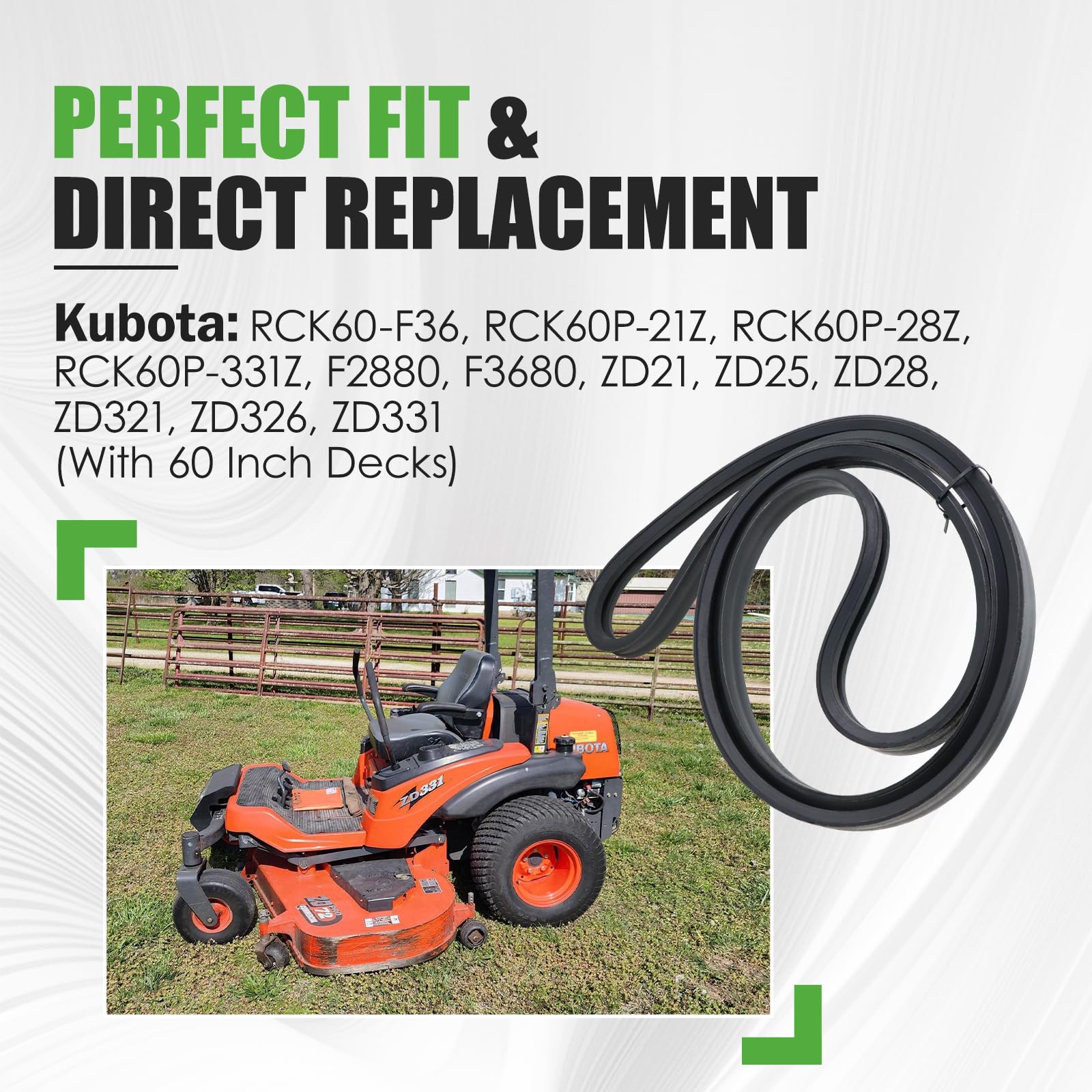GEATaaT belt fitted on a Kubota 60" deck demonstrating easy installation