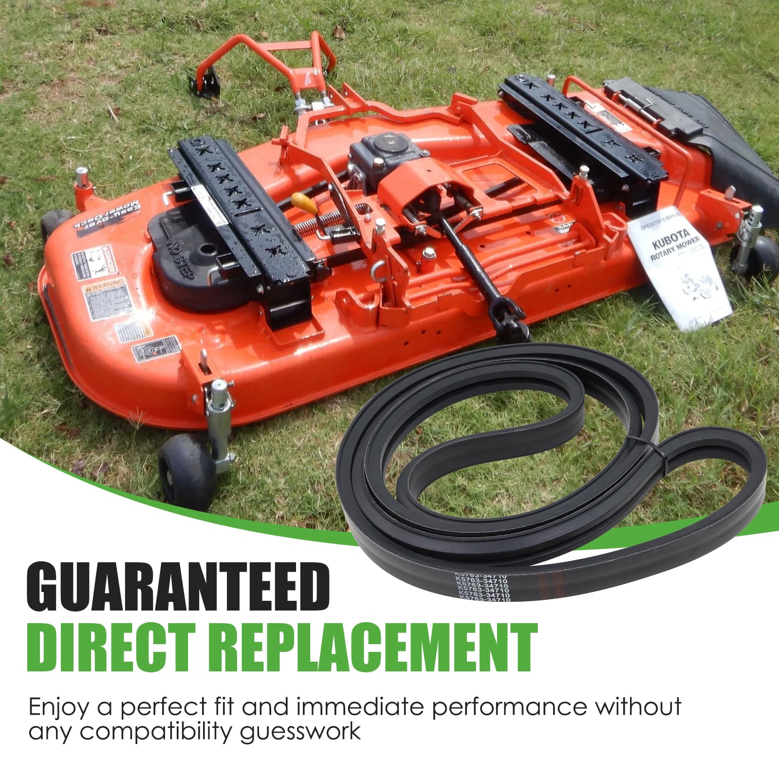 GEATaaT mower cutting lawn with belt installed highlighting consistent blade speed benefit