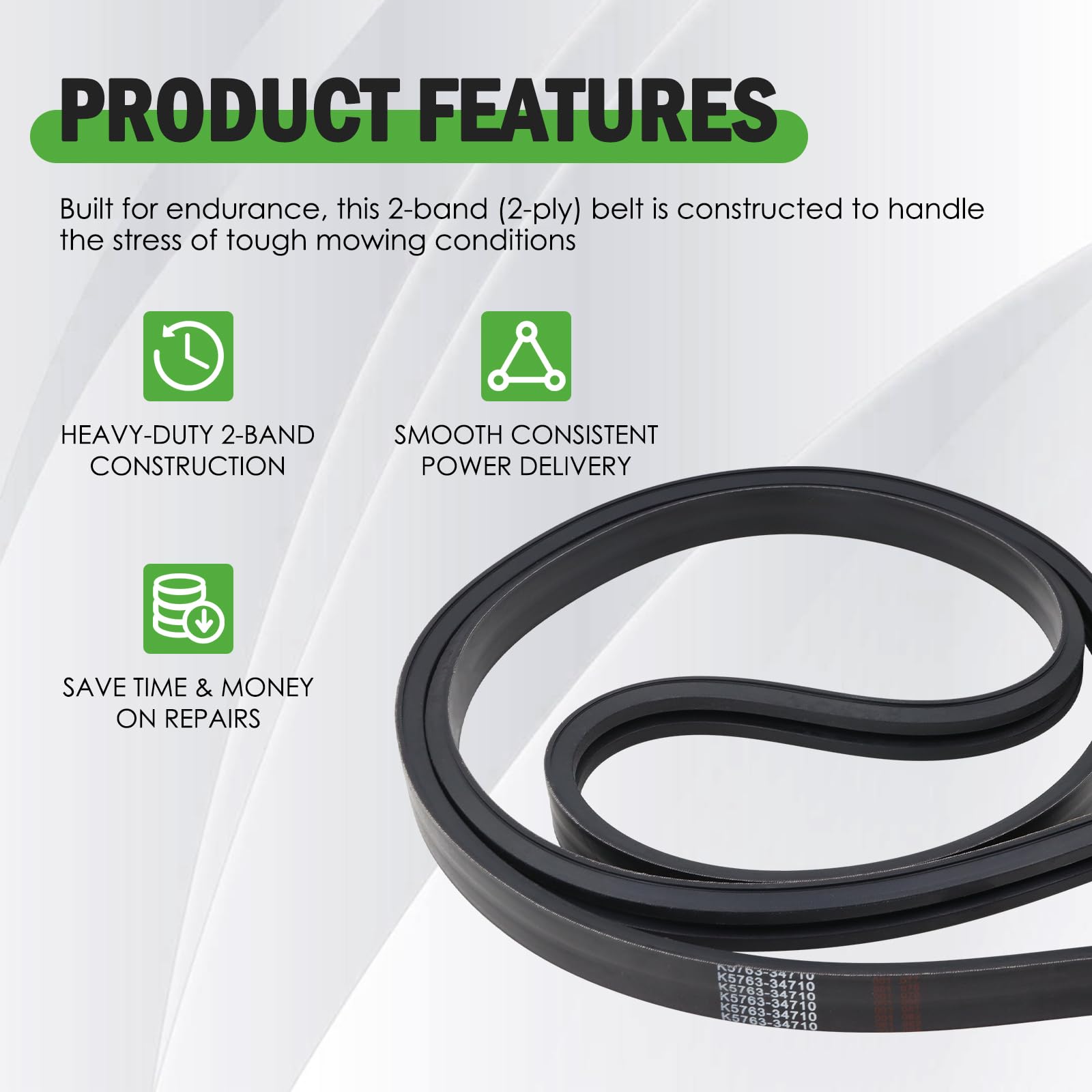 GEATaaT belt laid next to tape measure showing 120 inch length for accurate replacement