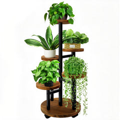 GEEBOBO plant stand front view showing five tiers and compact footprint, adds organized display