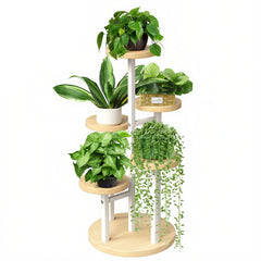 GEEBOBO front view of walnut 5-tier plant stand showing compact vertical display benefit