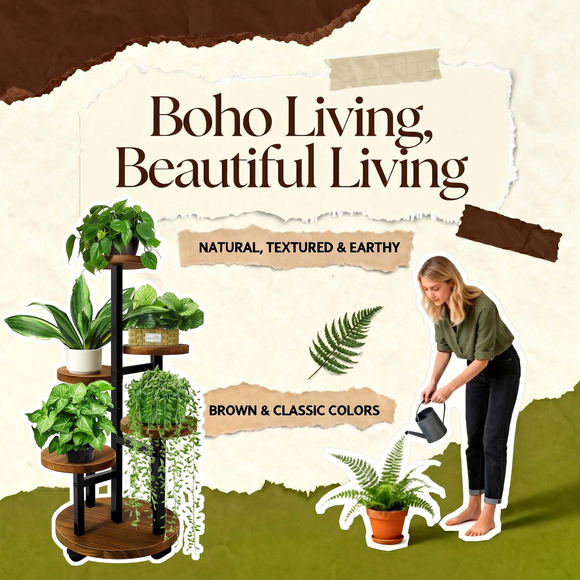 GEEBOBO top shelf close-up with plant showing smooth pine surface and easy cleaning benefit