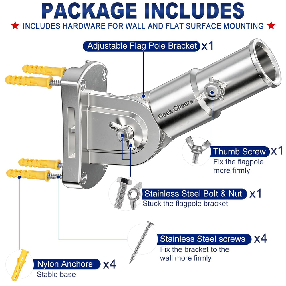 Geek Cheers pole inserted into bracket highlighting snug 1-inch fit and reliable hold
