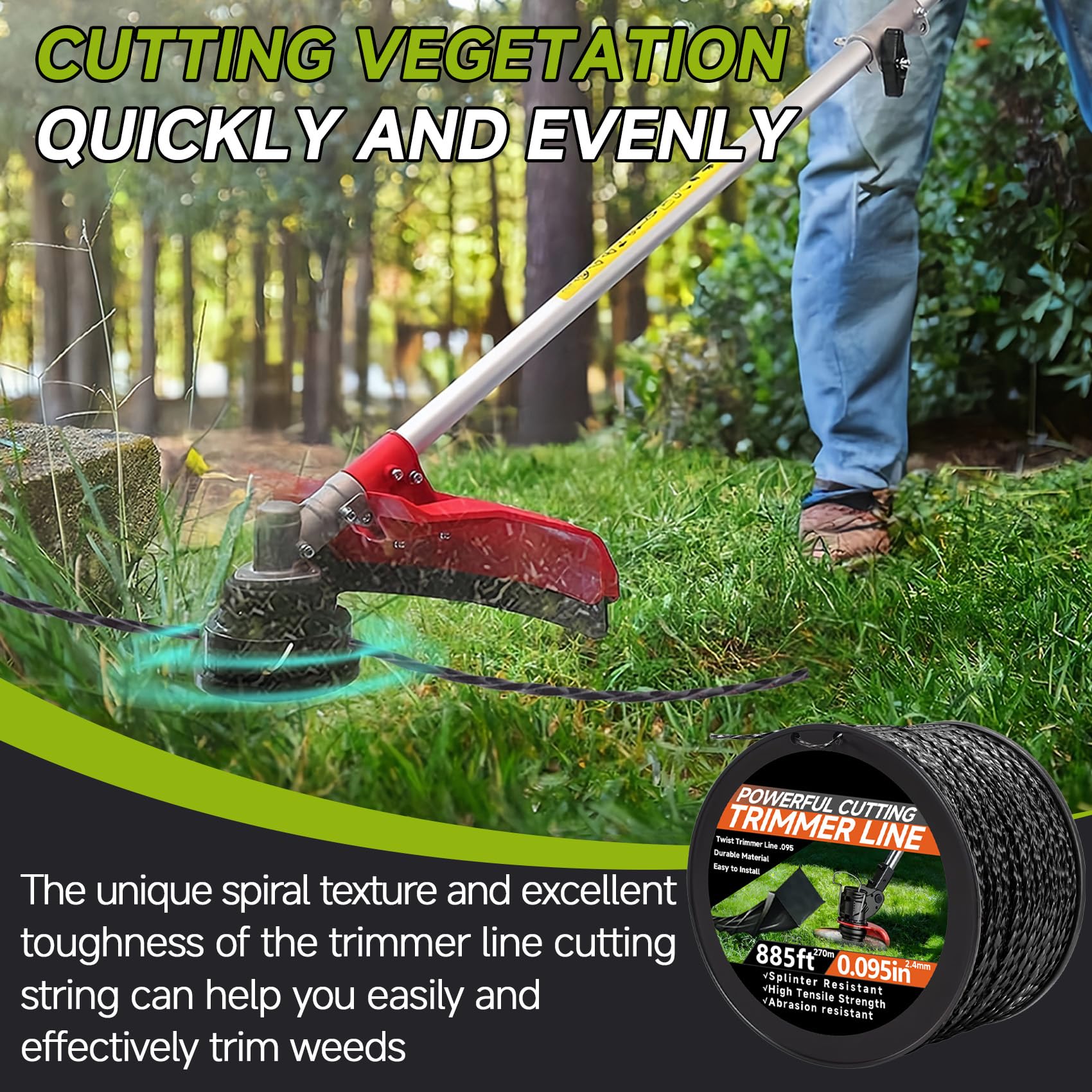 GeekNi action shot cutting thick grass with reduced vibration benefit