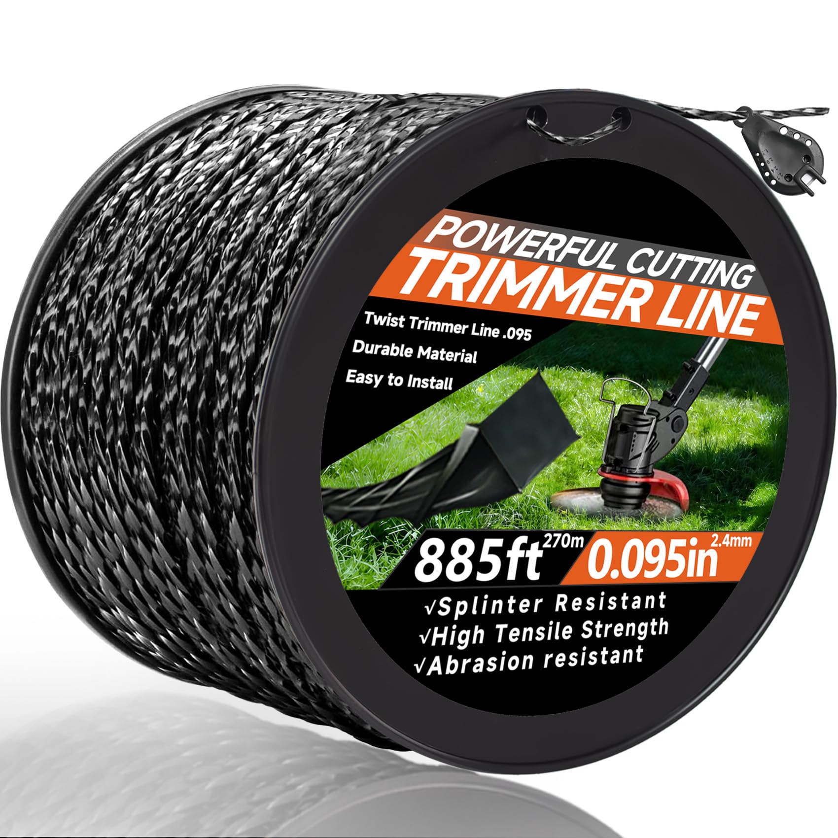 GeekNi front spool showing 885ft heavy-duty line and benefits