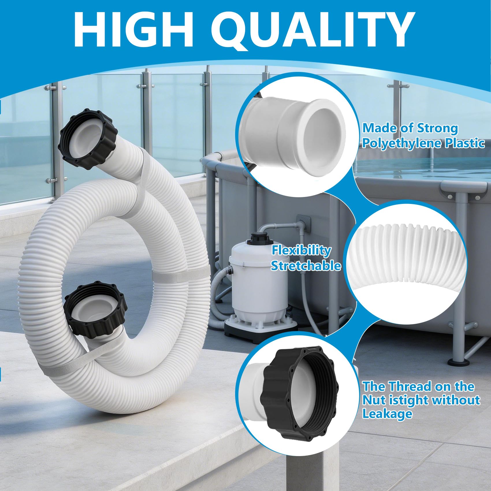 GeekNi hose connected to pool pump showing reliable flow and quick install benefit