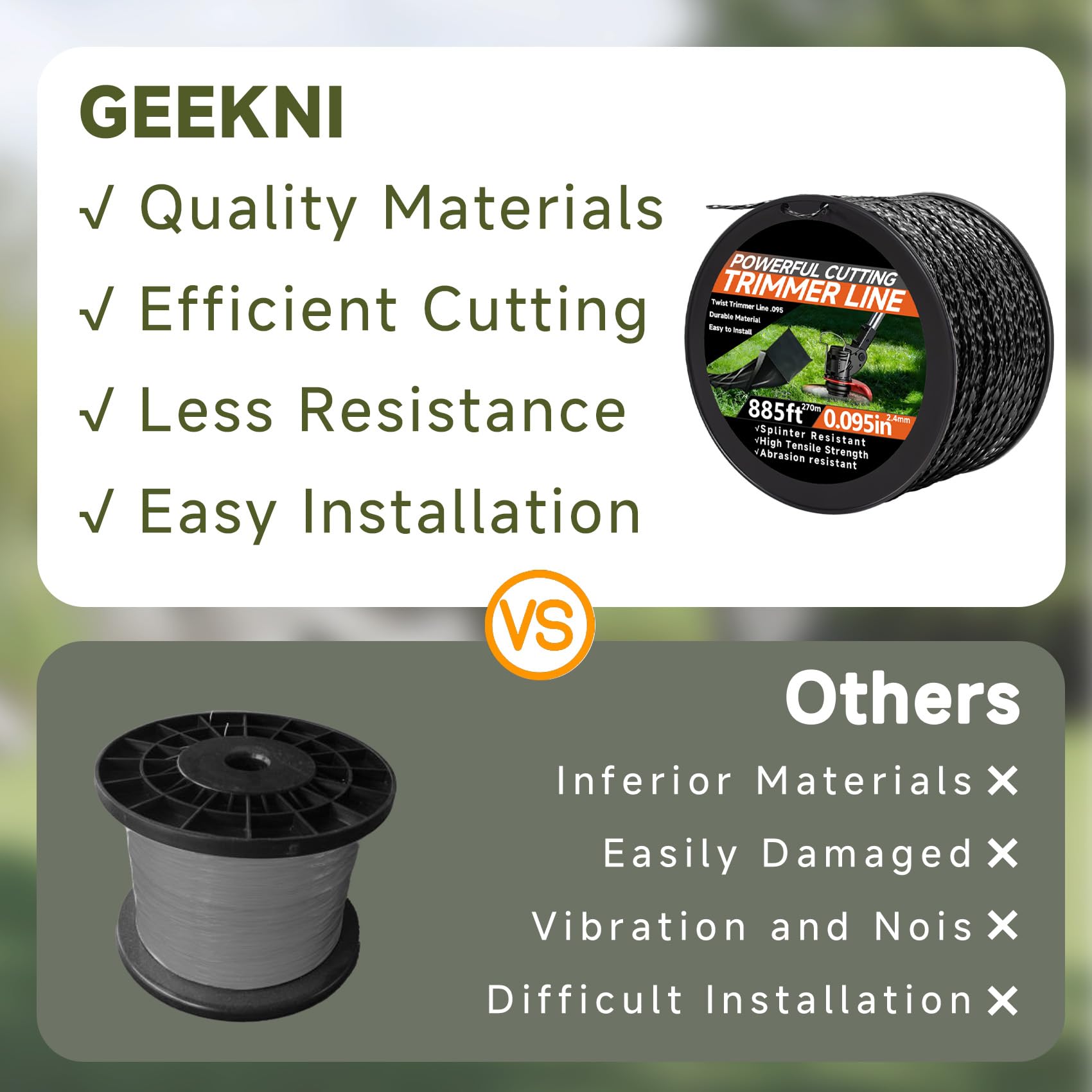 GeekNi spool beside ruler showing 885ft scale for longer runtime benefit
