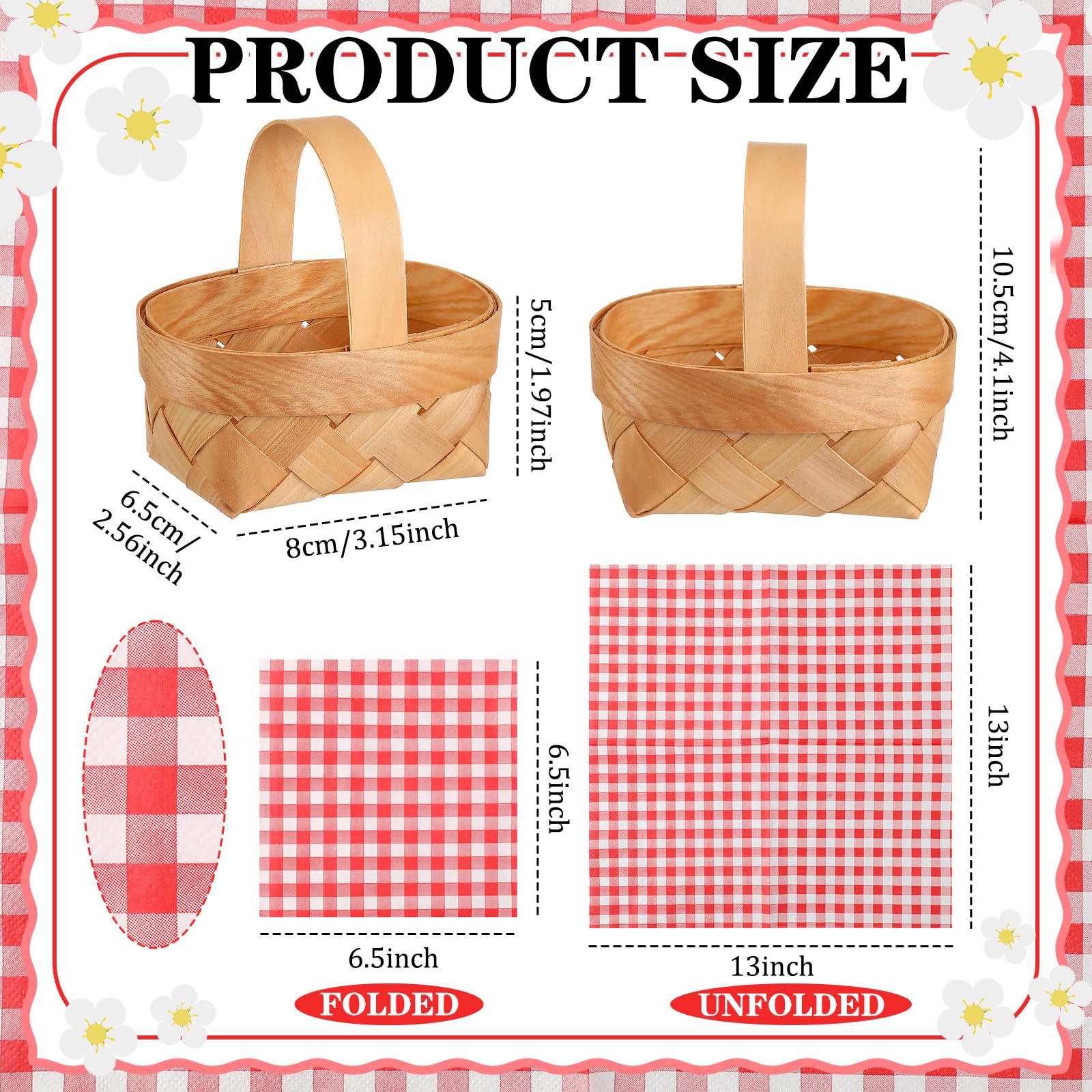 Geelin basket with folded gingham napkin showing coordinated red-white design