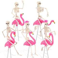 Geelin front display of five skeleton flamingo figures, bright yard impact