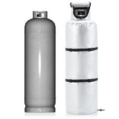 Geelin front view of cover protecting 100lb tank, shows full weather protection