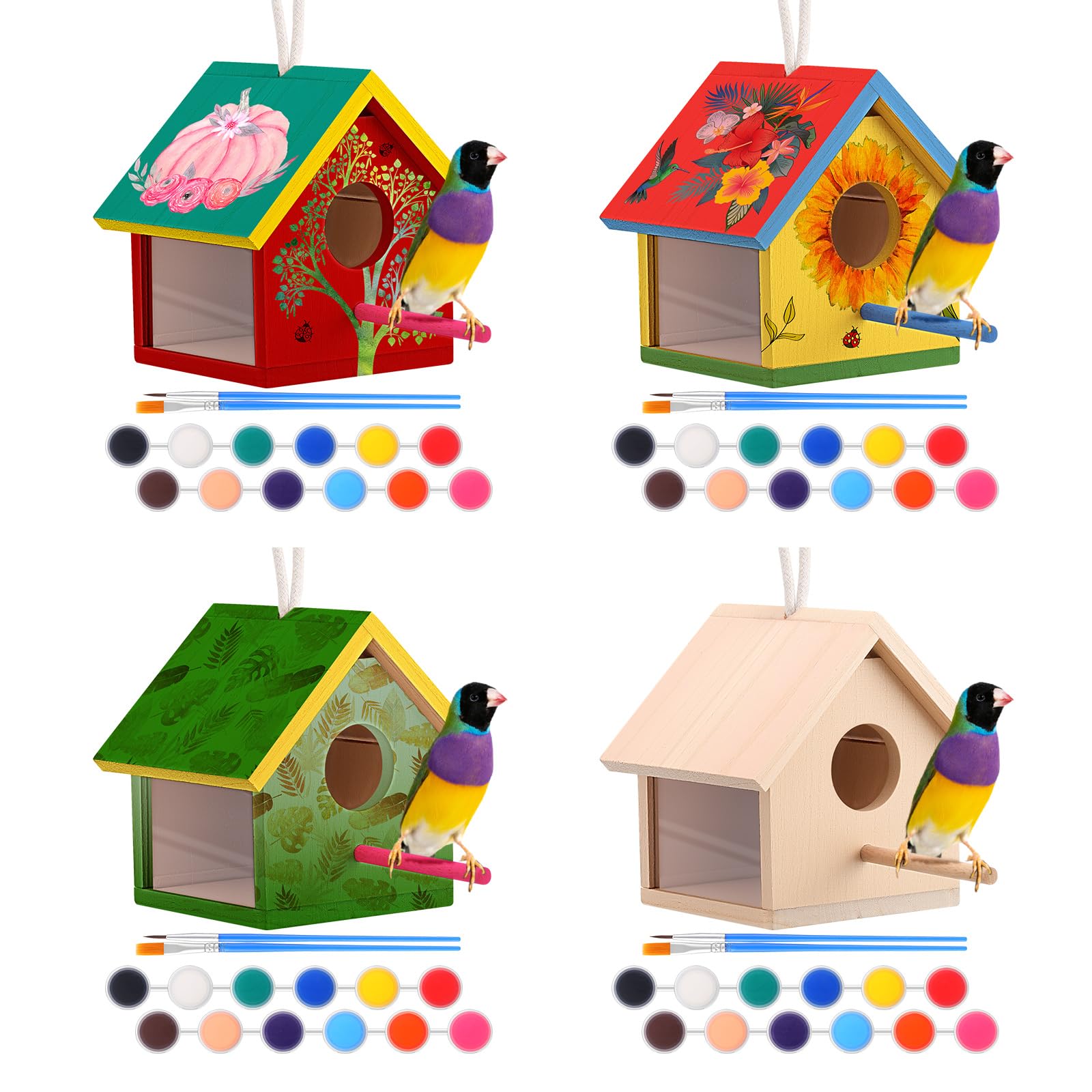 Geelin front view wooden birdhouse showing natural finish and entry, encourages bird visits