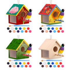Geelin front view wooden birdhouse showing natural finish and entry, encourages bird visits
