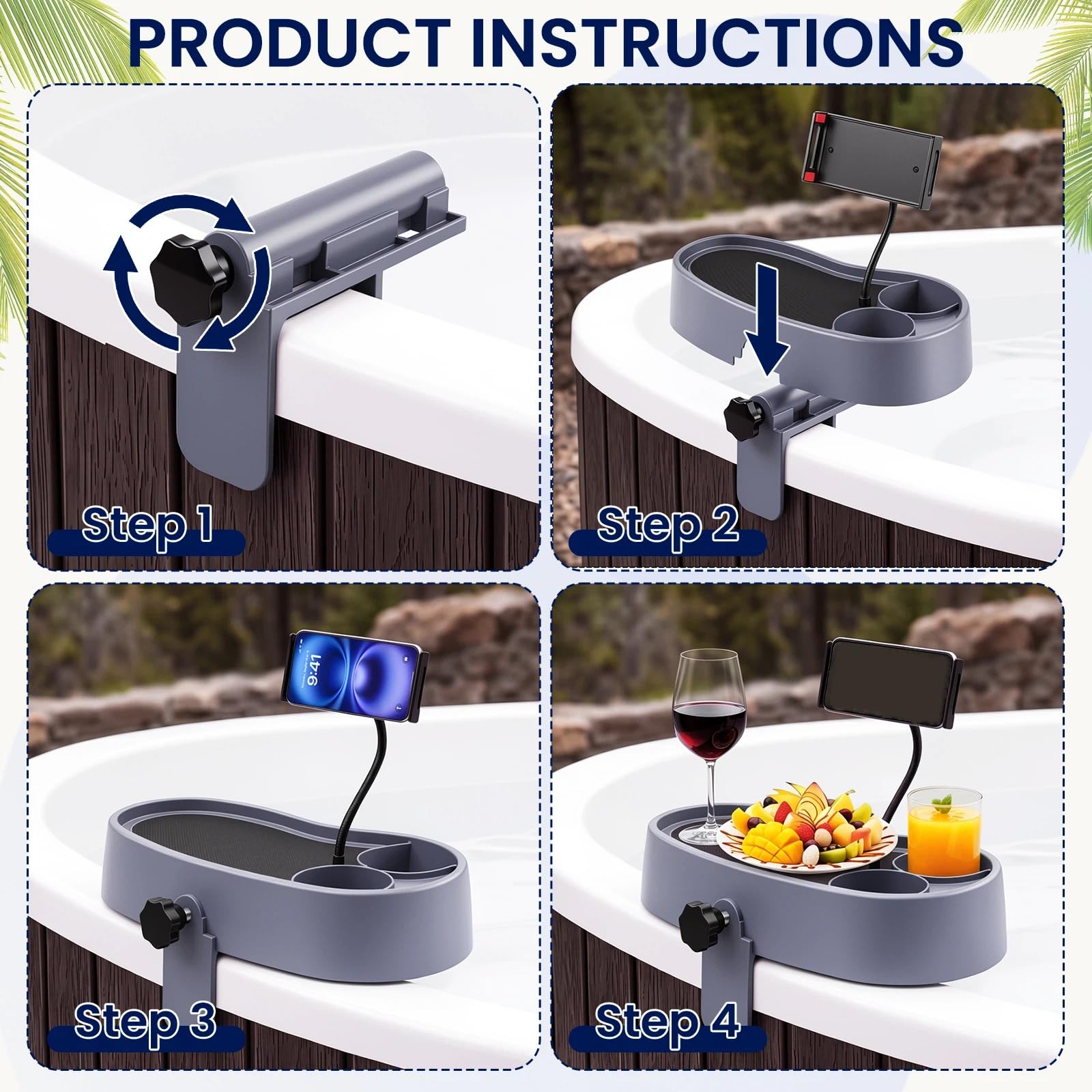 Geelin installed on hot tub edge shows stability and convenient reach