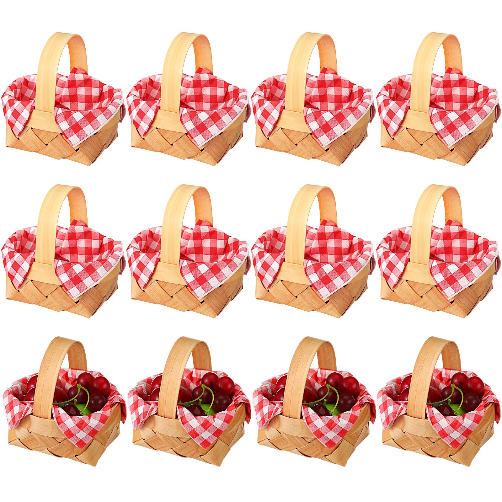 Geelin front view showing mini basket and gingham napkin, useful for quick styling