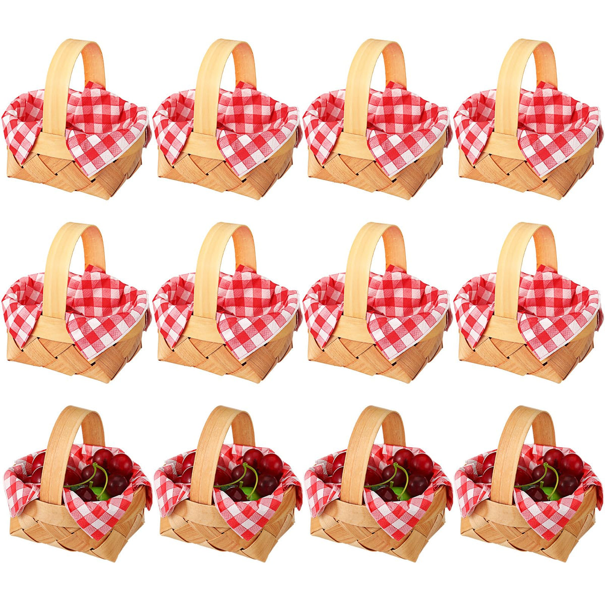 Geelin front view showing mini basket and gingham napkin, useful for quick styling