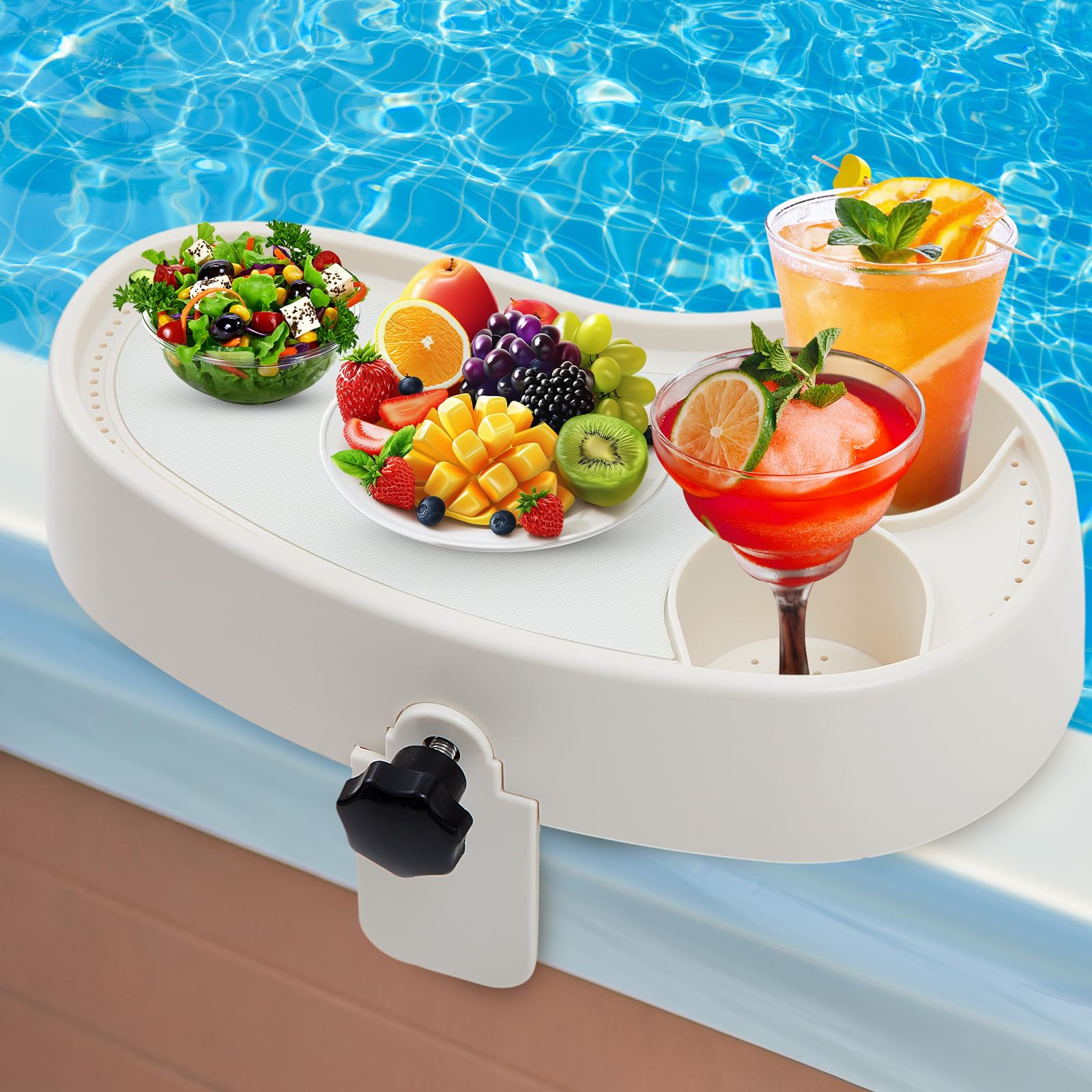 Geelin tray front view showing full shelf and organized items, improving convenience