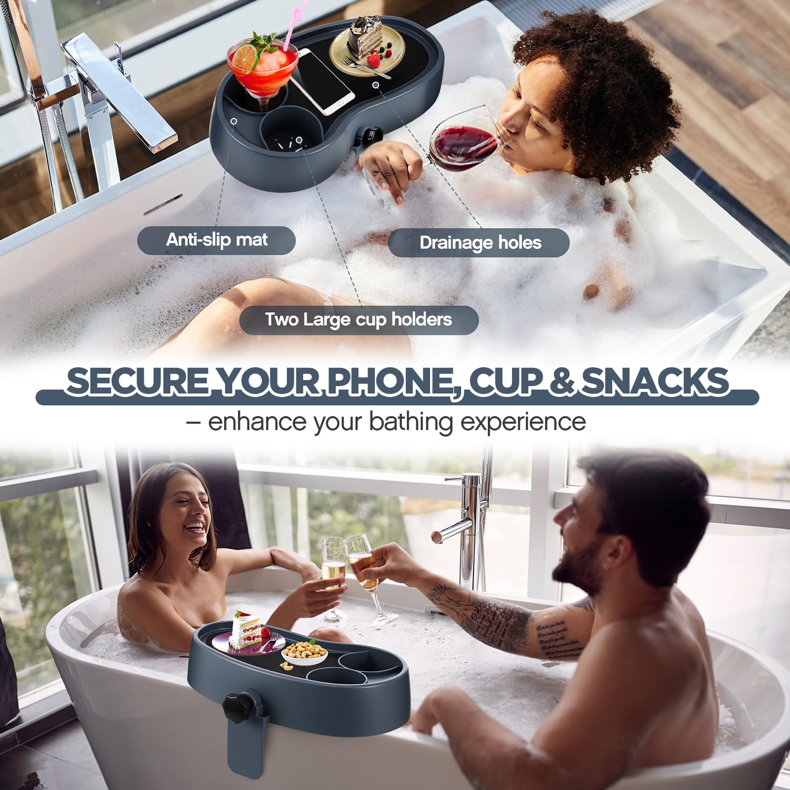Geelin tray holding drinks, phone, and snacks for convenient access