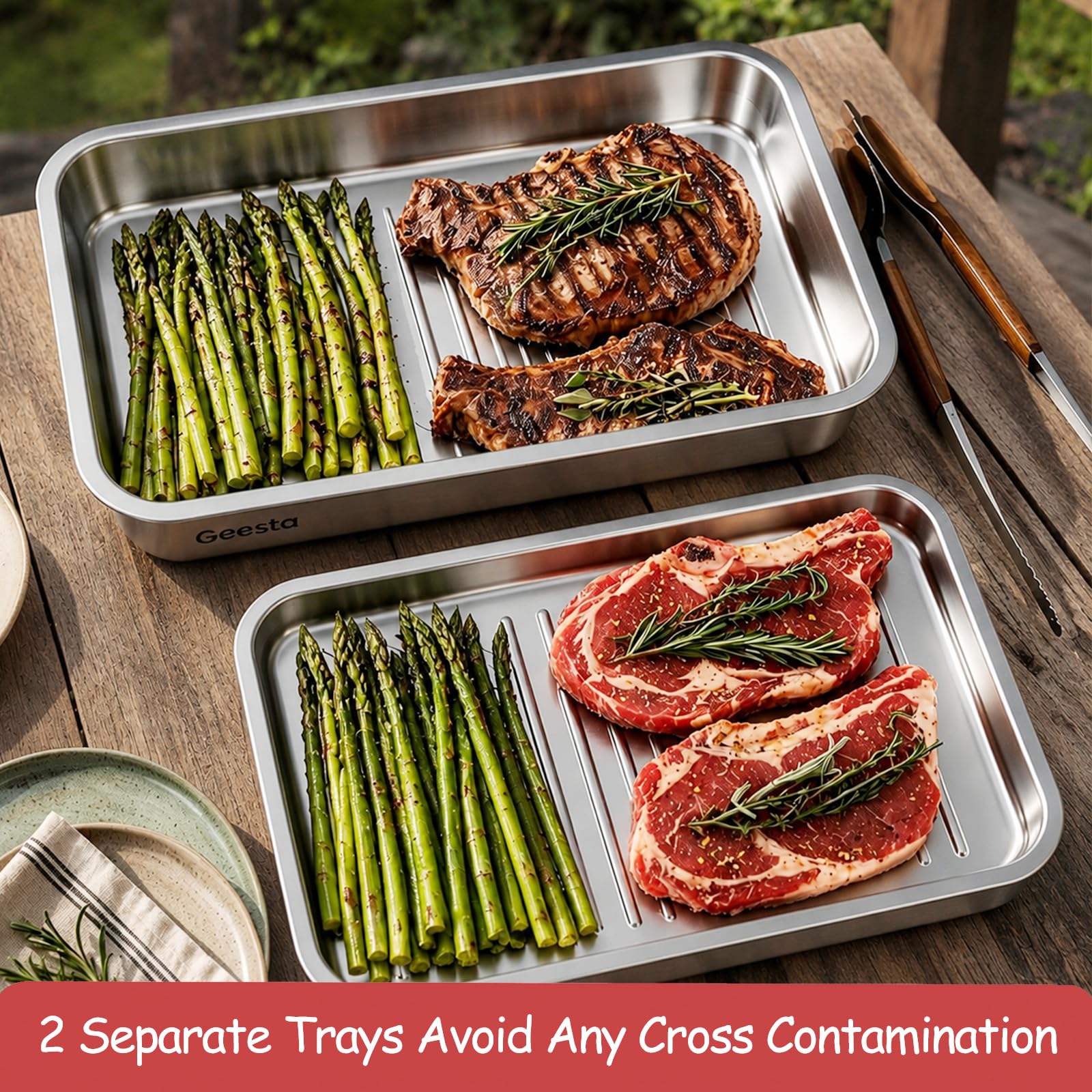 Geesta deep tray with marinated ribs demonstrating high-capacity prep