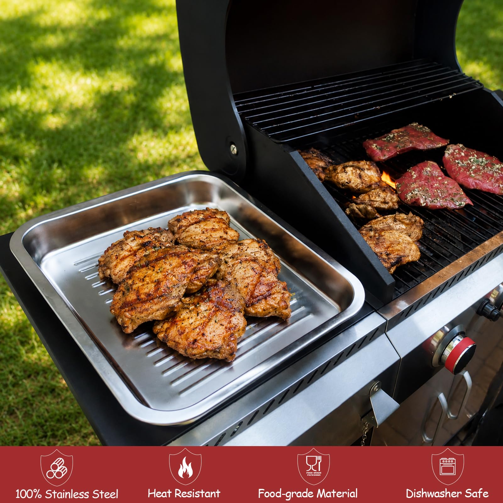 Geesta shallow tray serving steak showcasing hygienic cooked-food separation