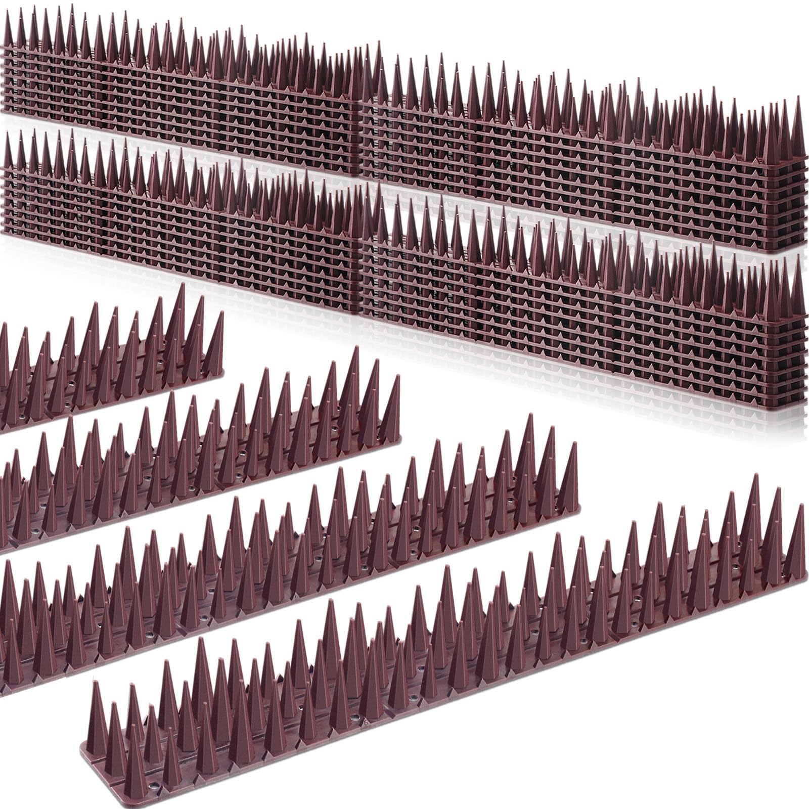 Geetery front view of brown bird spikes pack protecting ledges