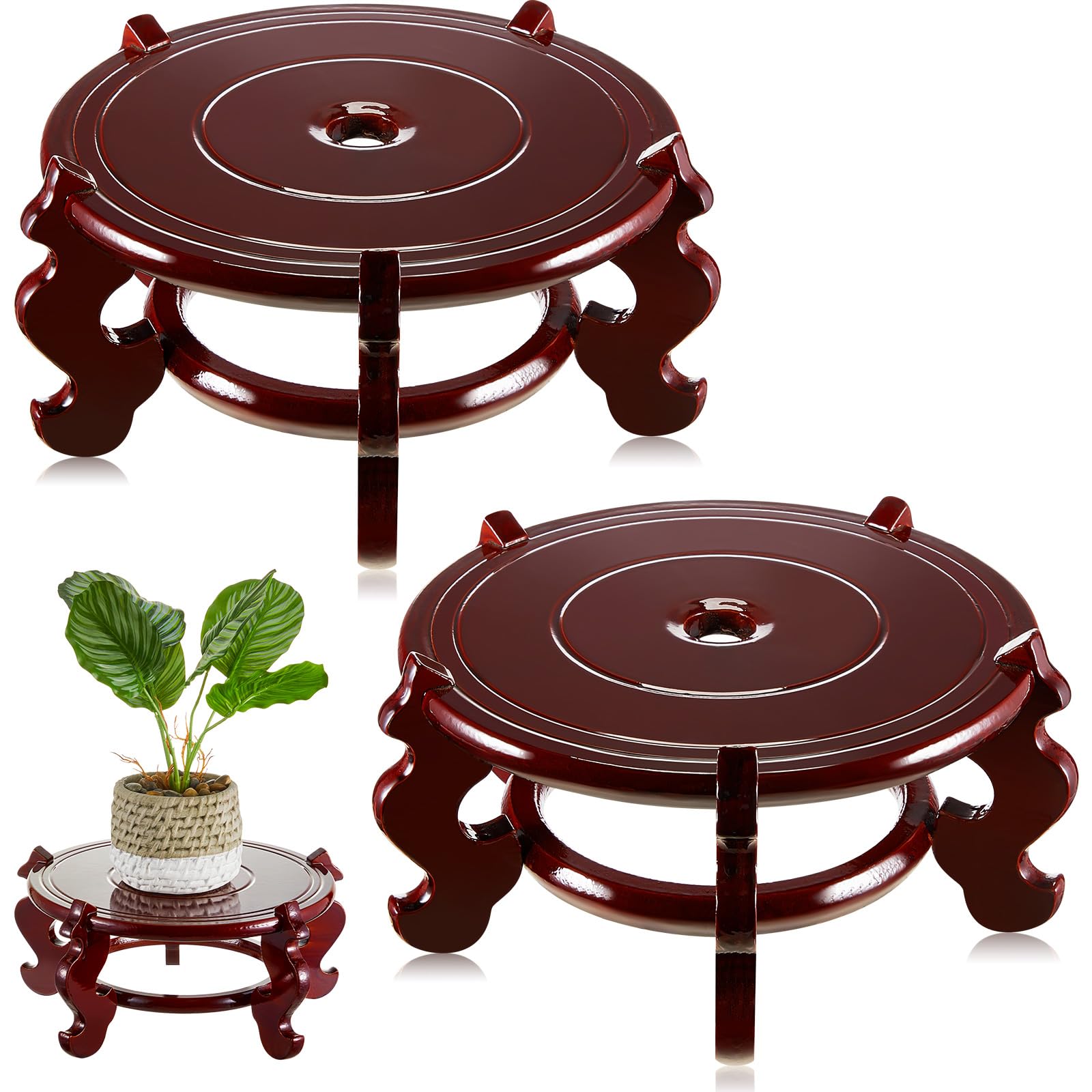 Geetery front view wooden plant stand shows elegant display and height benefit