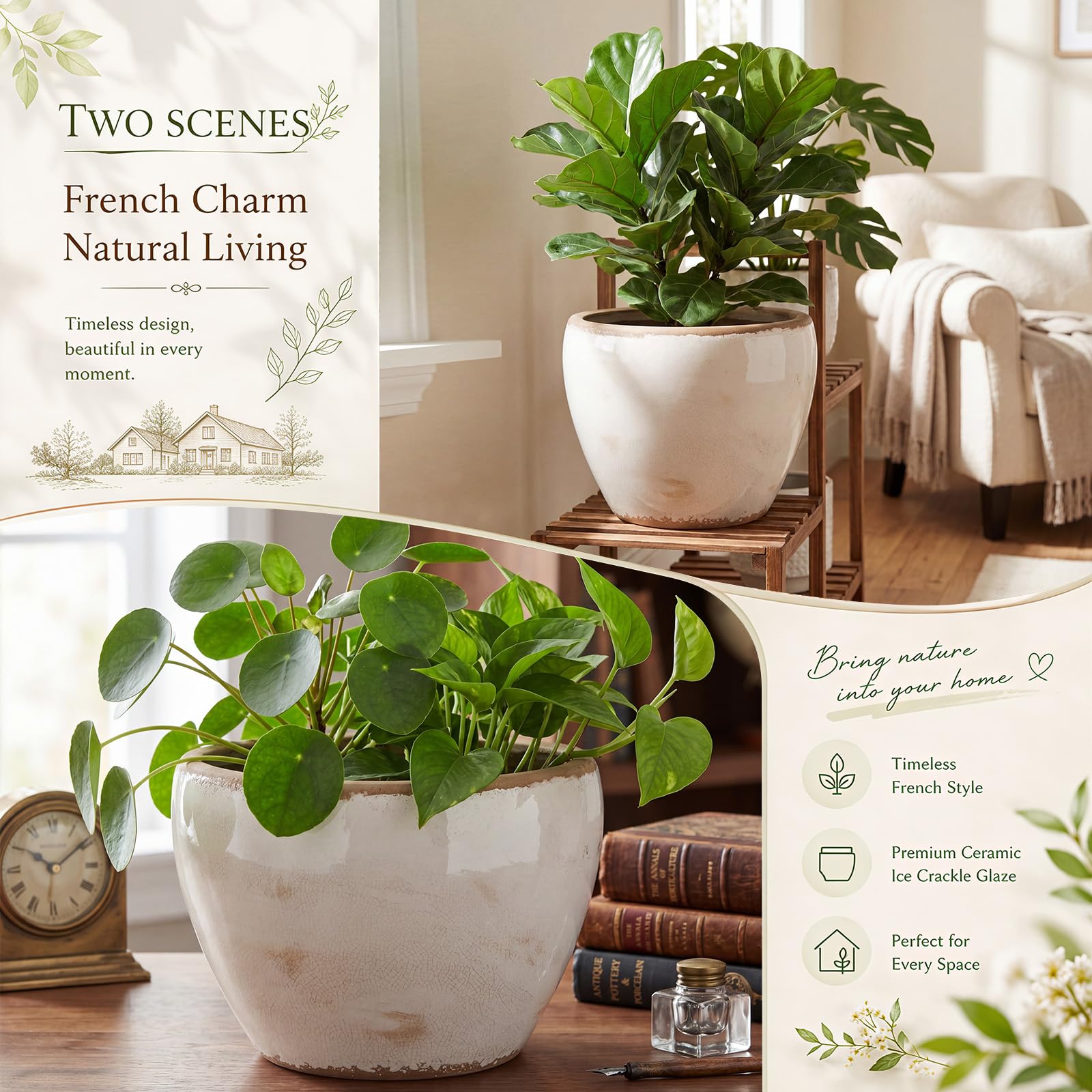 Geetery planter on shelf styled with decor demonstrating versatile home placement