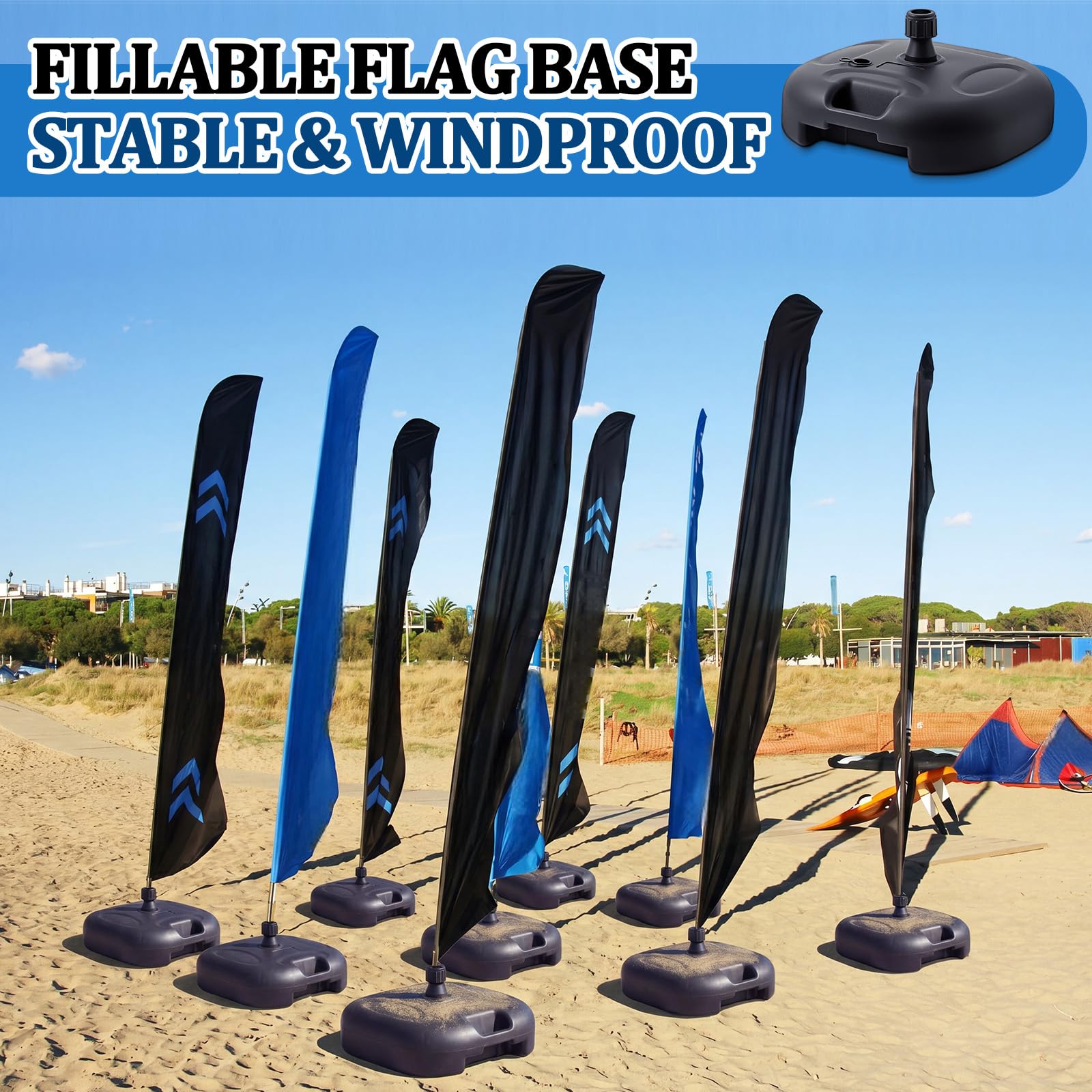Geetery base supporting parasol in park showing dependable wind resistance