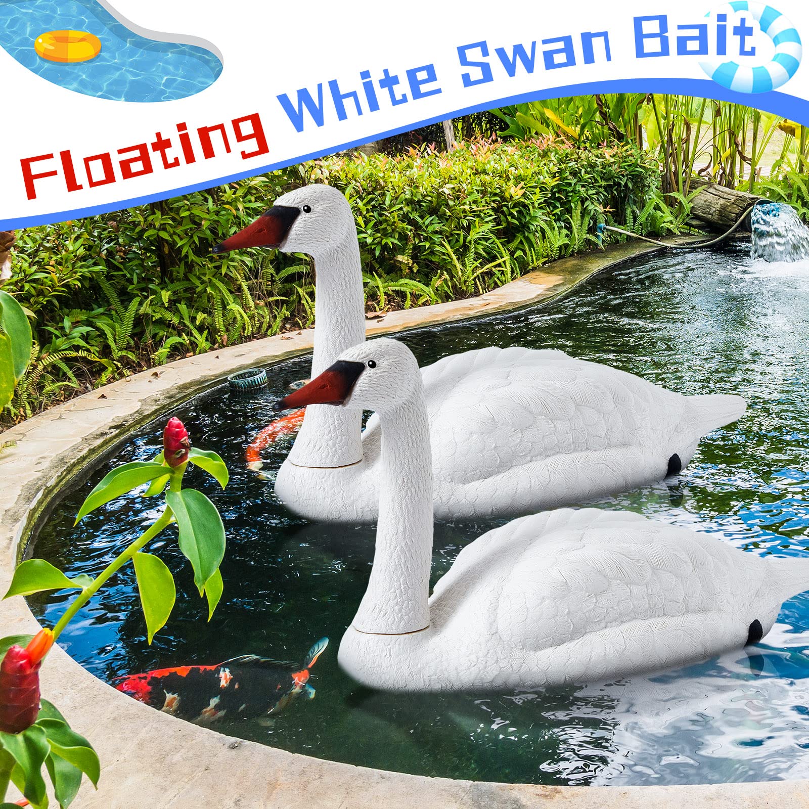 Geetery swan in a landscaped pool setting adding charm and visual coverage