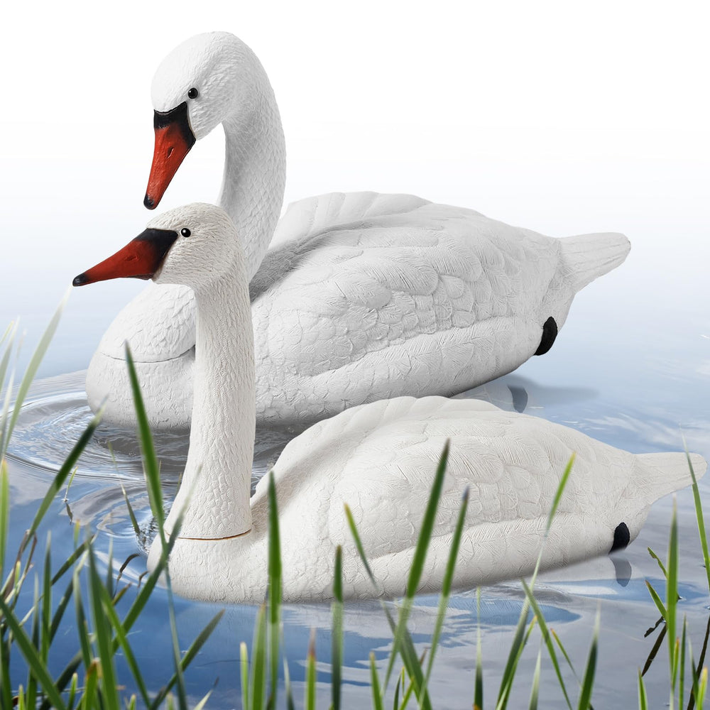 Geetery swan front view showing lifelike design and decorative pond presence