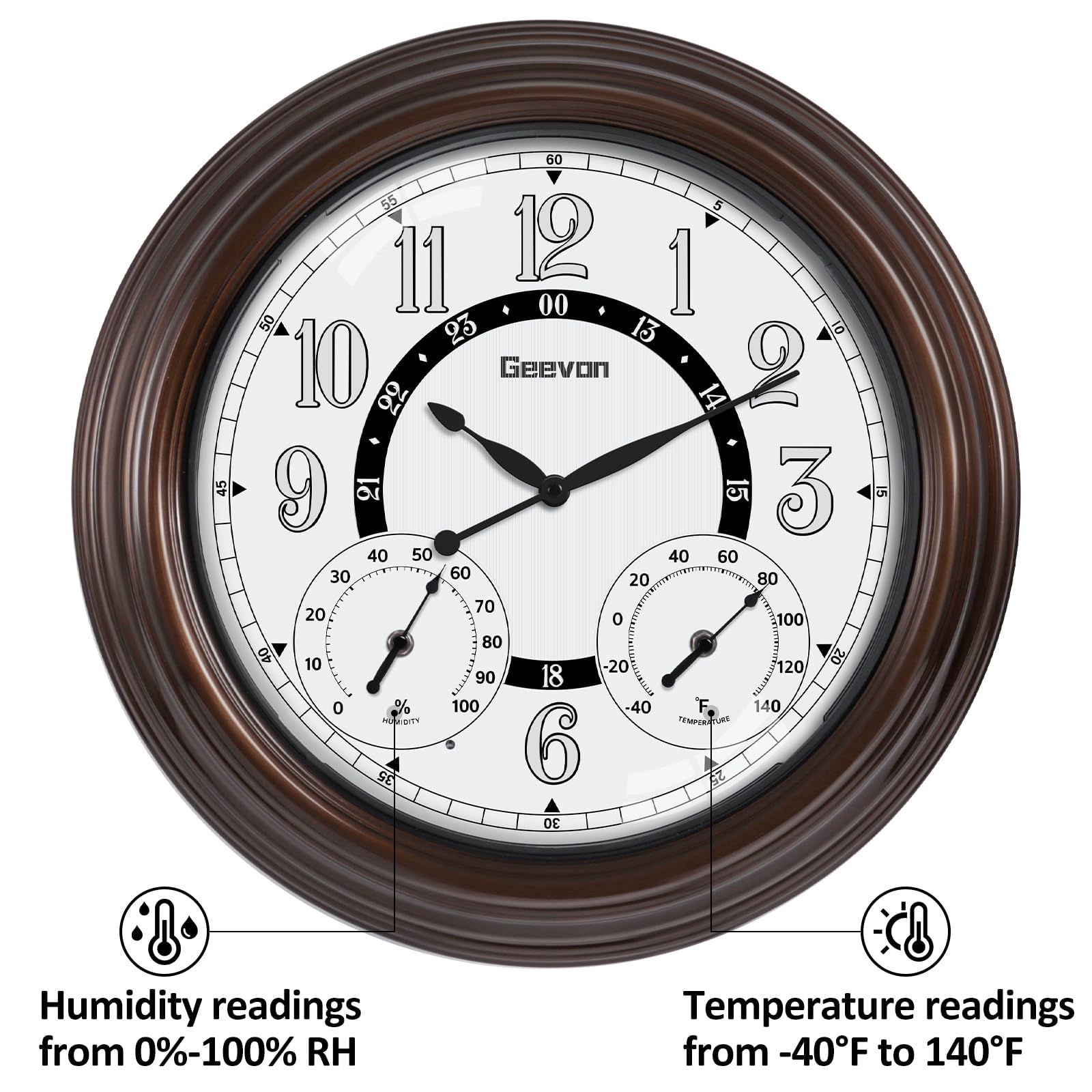 Geevon thermometer and hygrometer dials showing quick climate info