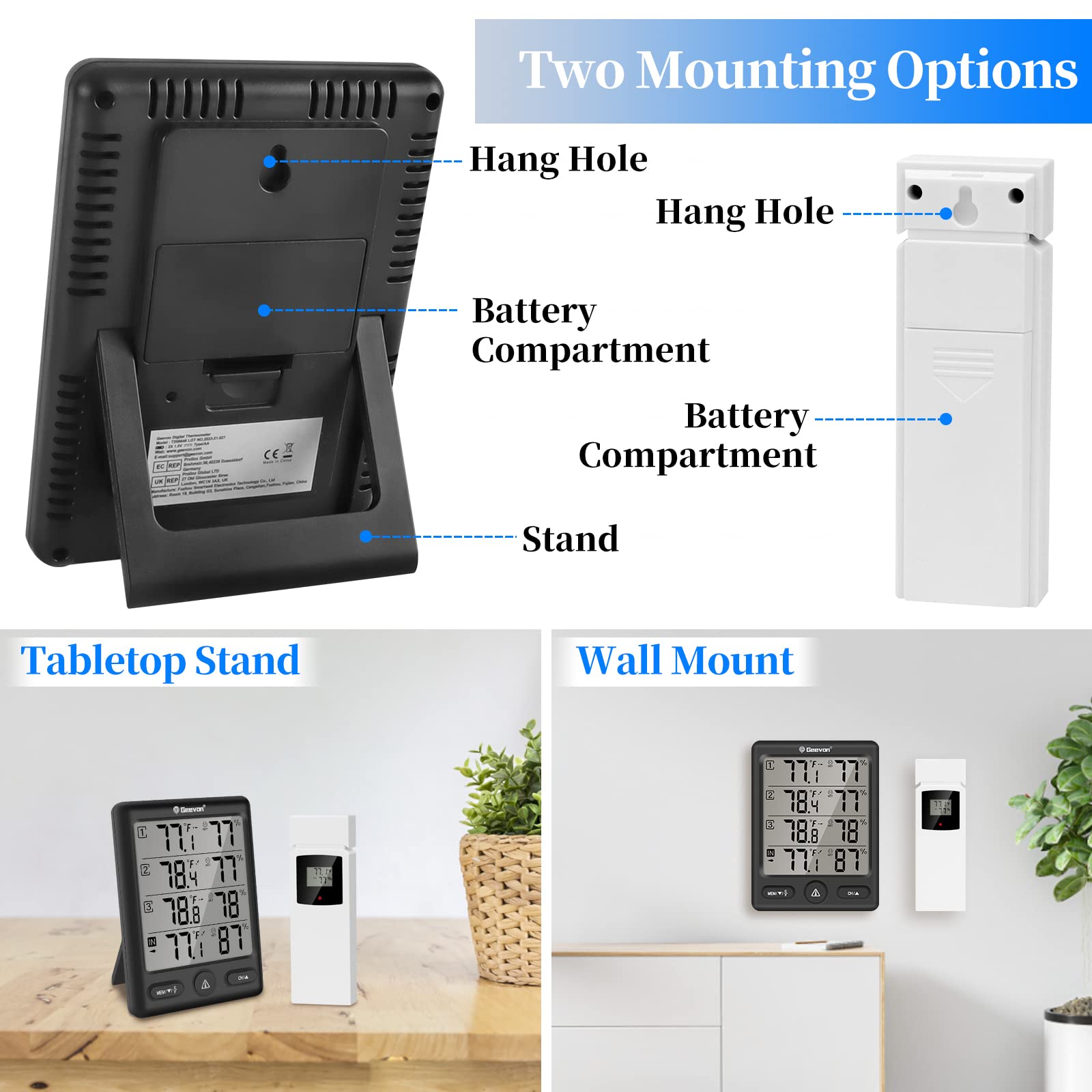 Geevon wall-mounted base station in living room providing constant monitoring
